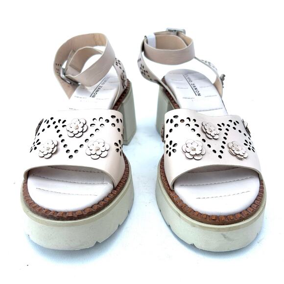 Anthropologie Elvio Zanon Perforated Chunky Sandals Pink 37 Size 7 Heels - Picture 6 of 12